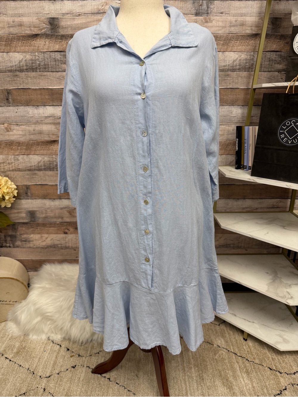 Terzo Millennio Light Blue Rifle Hem Shirt Dress XL